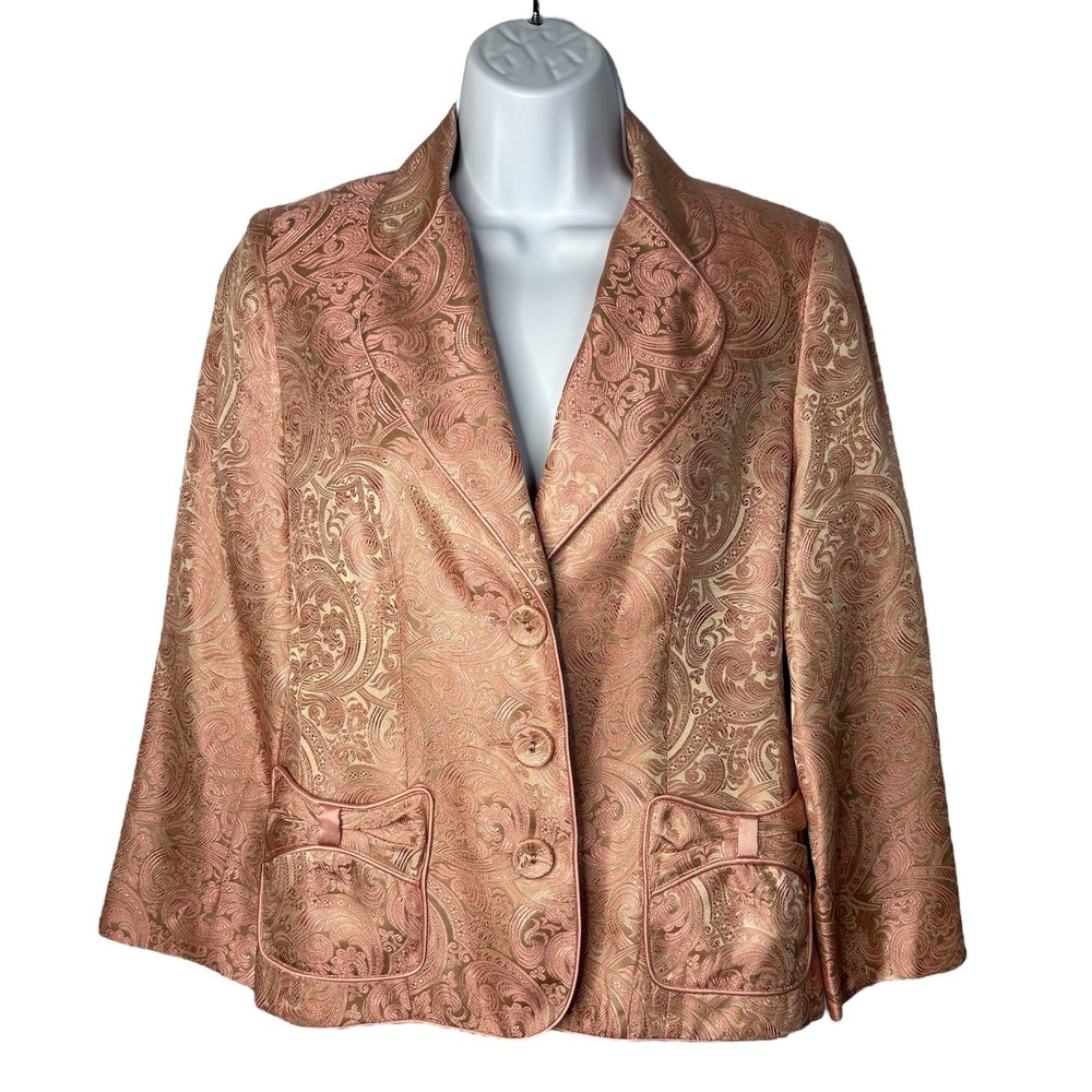 Laundry by Shelli Segal Blazer‎ Jacket Pink Gold Paisley Brocade Career Size 6